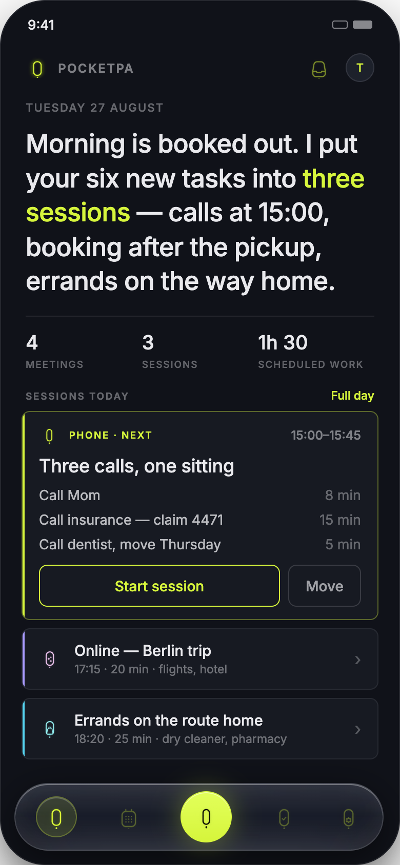 PocketPA — your scheduled day
