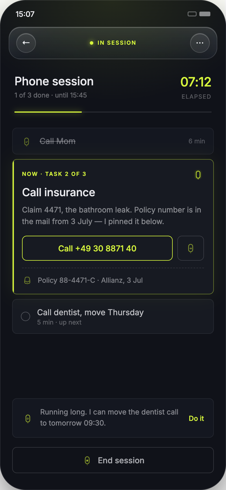 PocketPA — a session running